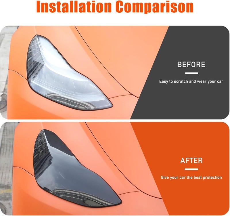 Moittellc Front Headlight Trim Cover Compatible with Tesla Model 3 Model Y 2017-2022 Smoked Front Light Lamp Cover Left and Right Headlight Lens Trim Frame Protect Decorative Accessories - Image 2